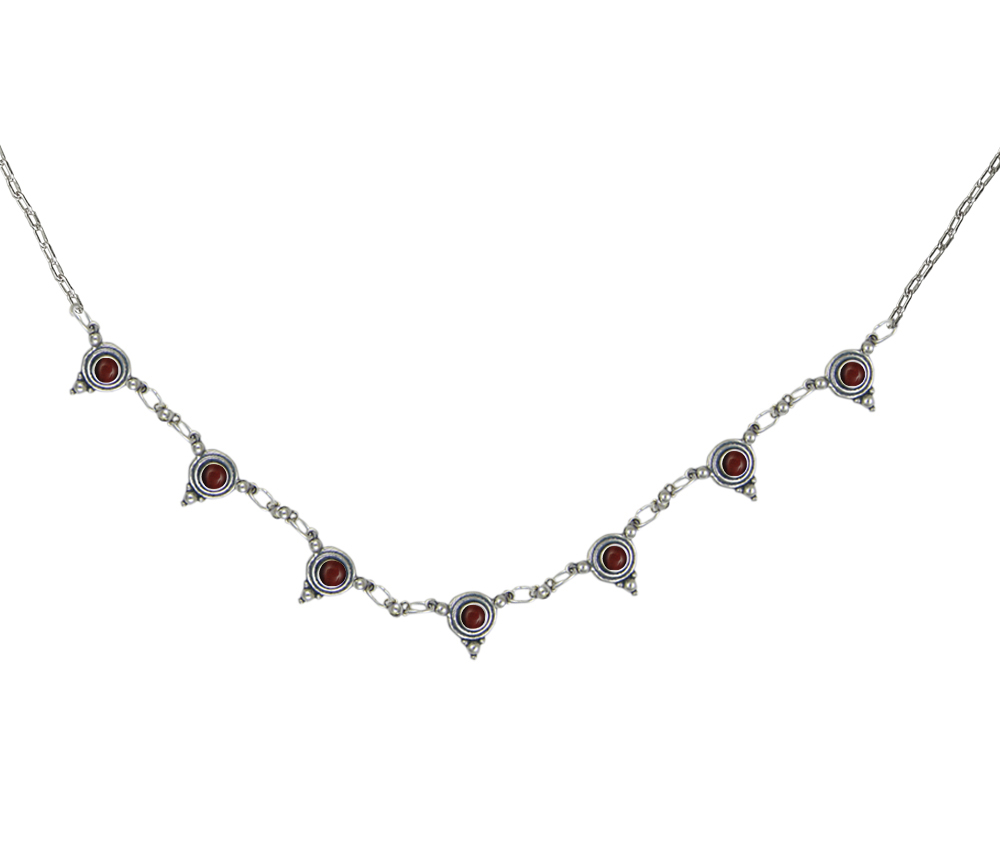 Sterling Silver Gemstone Necklace With Red Tiger Eye